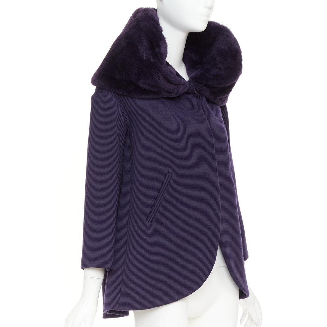 rare ROMEO GIGLI JOYCE pruple virgin wool plush fur collar swing coat IT38 XS
