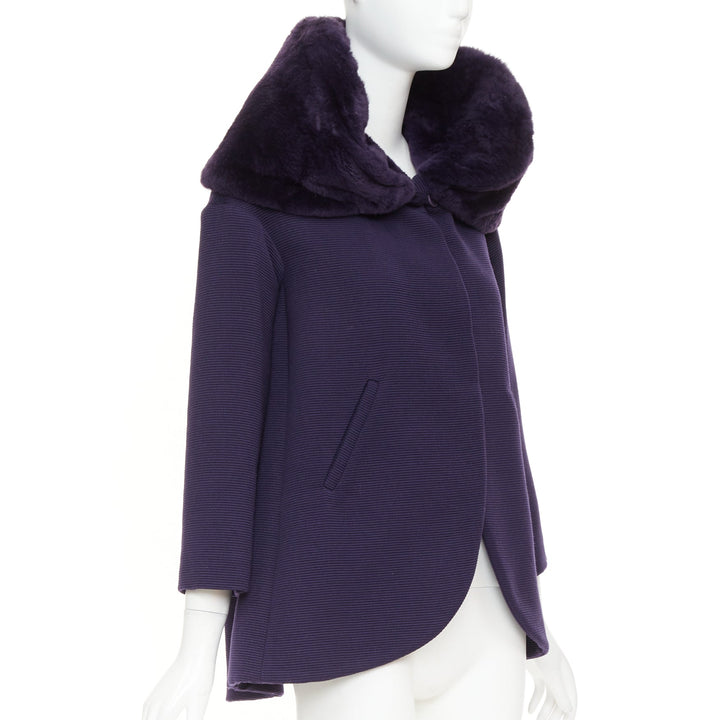rare ROMEO GIGLI JOYCE pruple virgin wool plush fur collar swing coat IT38 XS