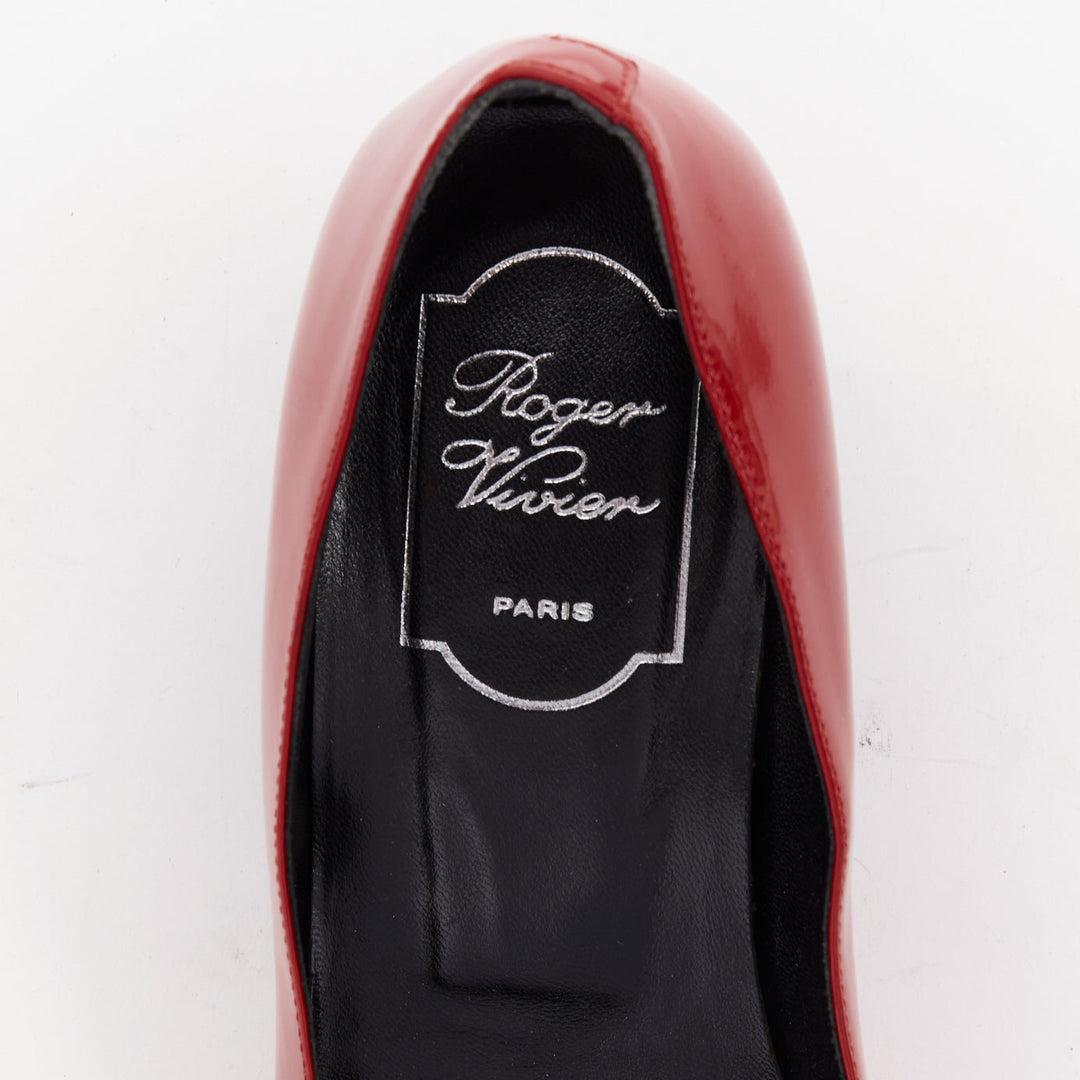 ROGER VIVIER Belle Vivier red patent leather square buckles heel pumps EU36.5