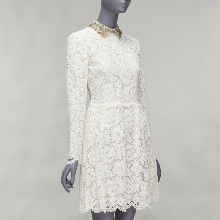 VALENTINO gold sequin embroidered collar cream lace bridal dress