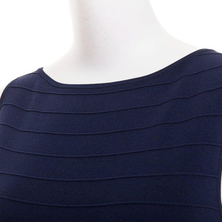 DONNA KARAN navy viscose blend bateau neck bandage bodycon dress S