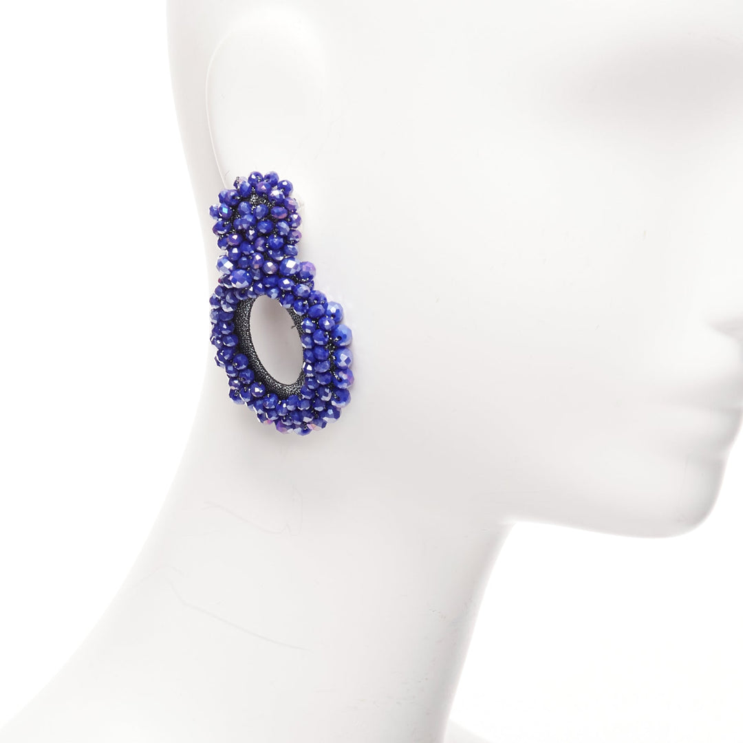 BIBI MARINI blue purple beaded lurex fabric hoop loop through earrings