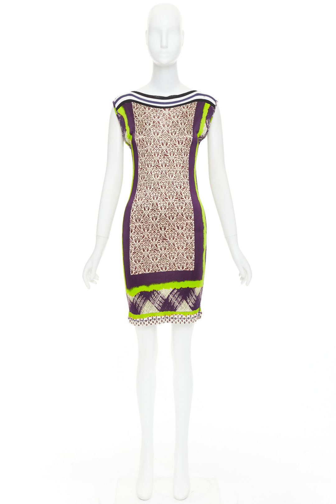 JEAN PAUL GAULTIER Soleil Vintage neon purple ethnic scarf print mini dress XS