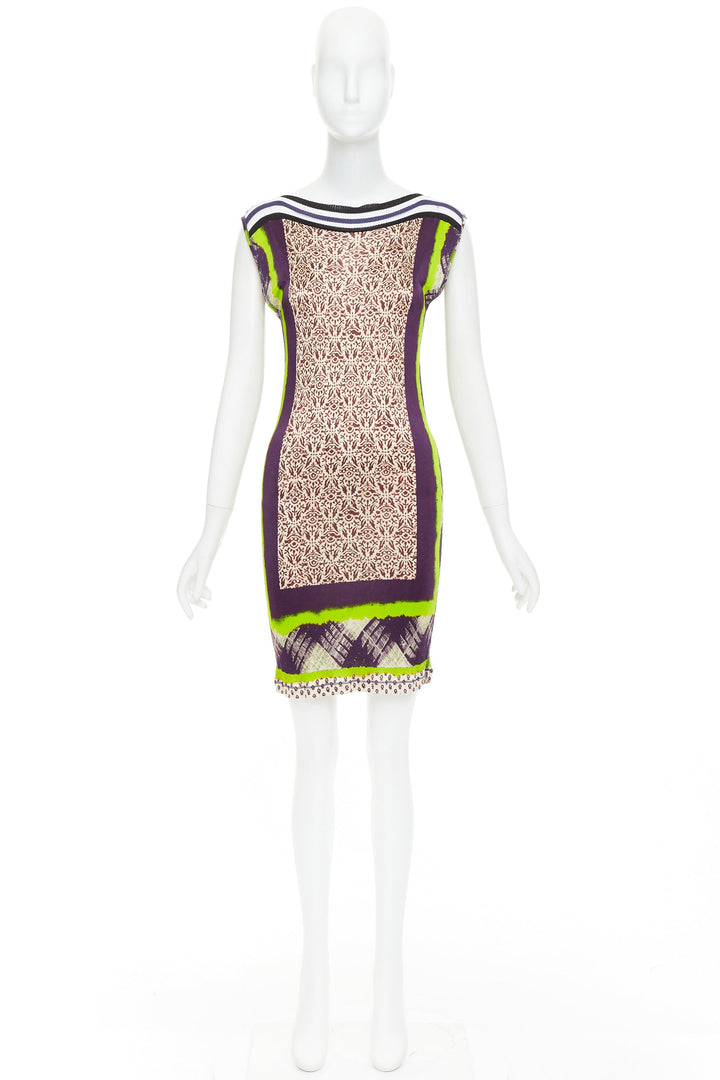 JEAN PAUL GAULTIER Soleil Vintage neon purple ethnic scarf print mini dress XS