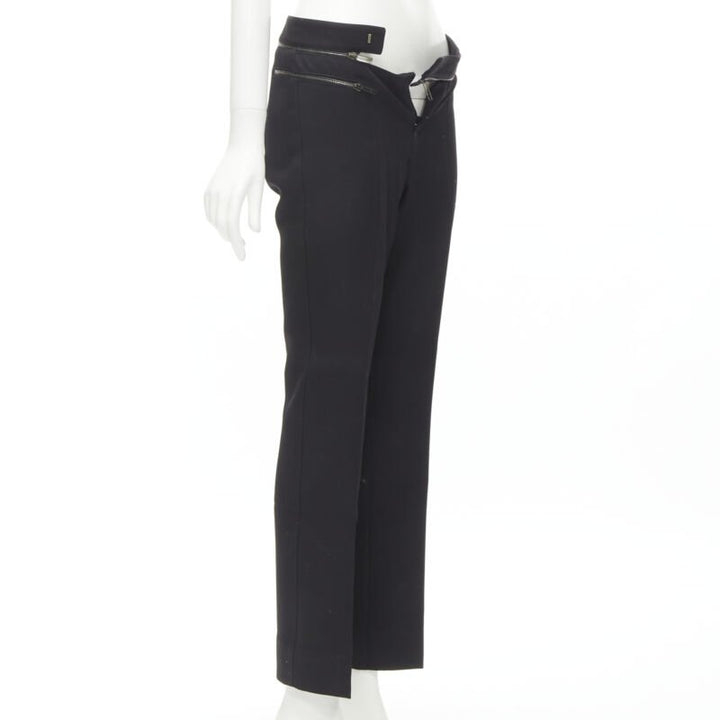 GUCCI black viscose silver waist trim straight leg trousers IT38 XS