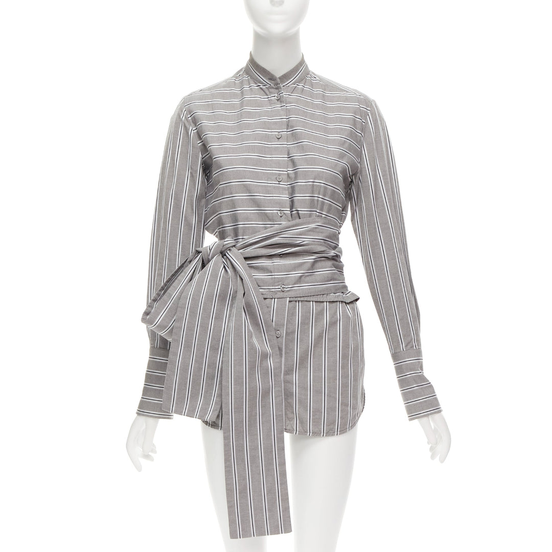 VVB VICTORIA BECKHAM grey striped cotton oversized sash belt tunic shirt UK6 XS