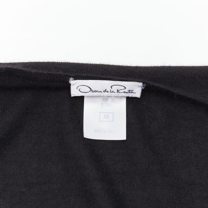 OSCAR DE LA RENTA silk cashmere gathered front black cardigan XS