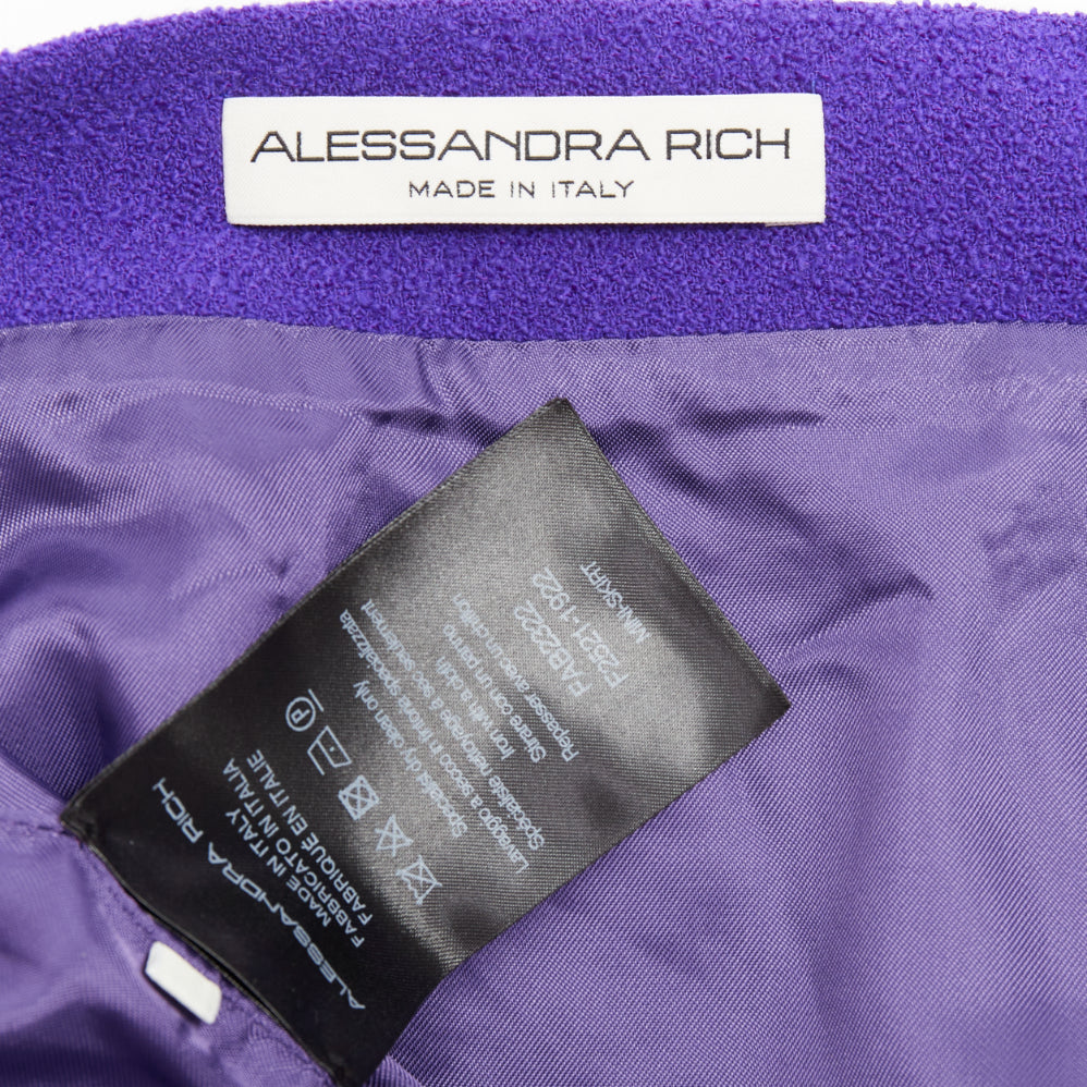 ALESSANDRA RICH royal purple virgin wool boucle front slit mini skirt IT38 XS