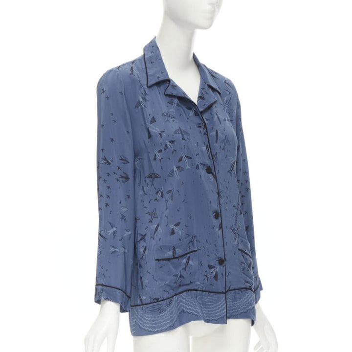 VALENTINO 100% silk 2017 Garden of Early Delights Corpora silk blue shirt S