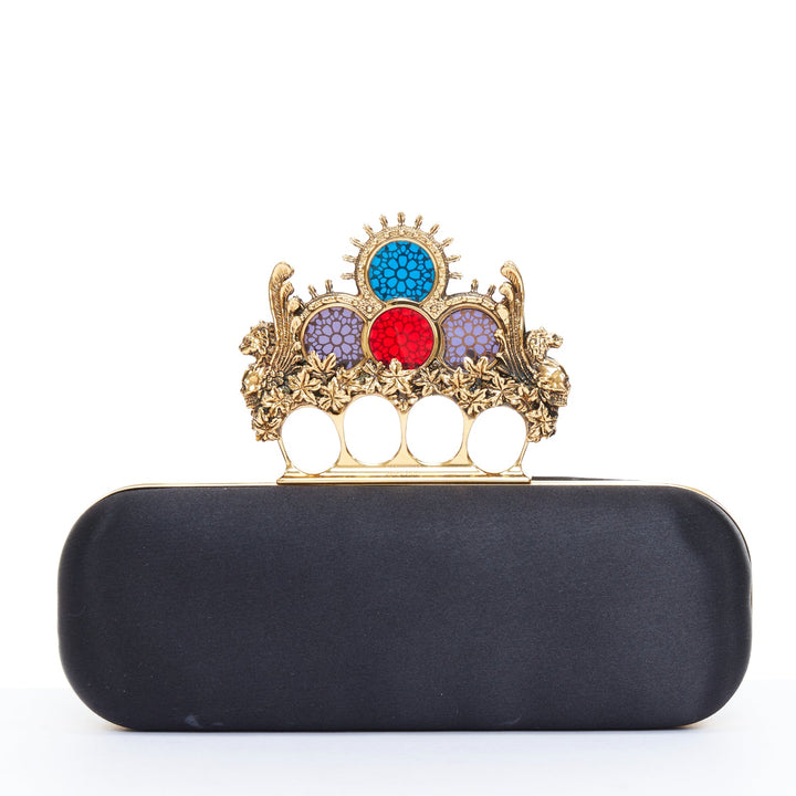 ALEXANDER MCQUEEN 2013 Stained Glass Crystal Crown Knuckle Box satin clutch