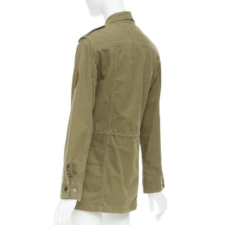 SAINT LAURENT 2015 army green cotton linen pocketed military jacket FR34 S