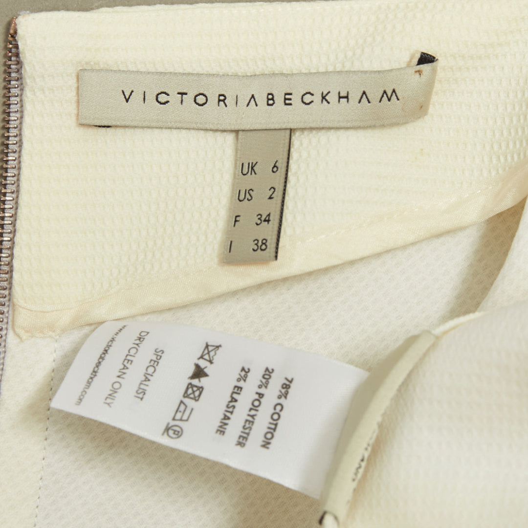 VICTORIA BECKHAM 2010 N91 cream origami fold grey belted cotton dress UK6 XS