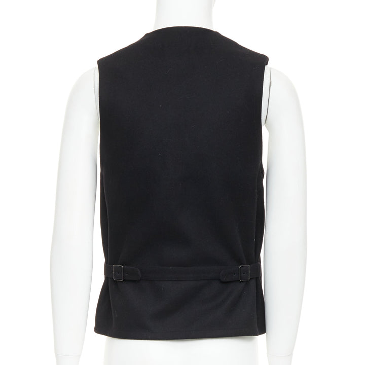 LEMAIRE black virgin wool felt horn buttons pocketed waist coat Sz.2 M