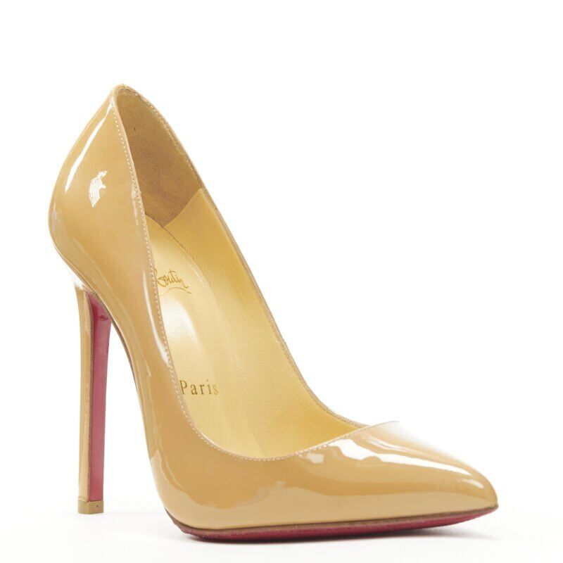 CHRISTIAN LOUBOUTIN Pigalle 120 nude patent leather pointy stiletto pigalle EU36