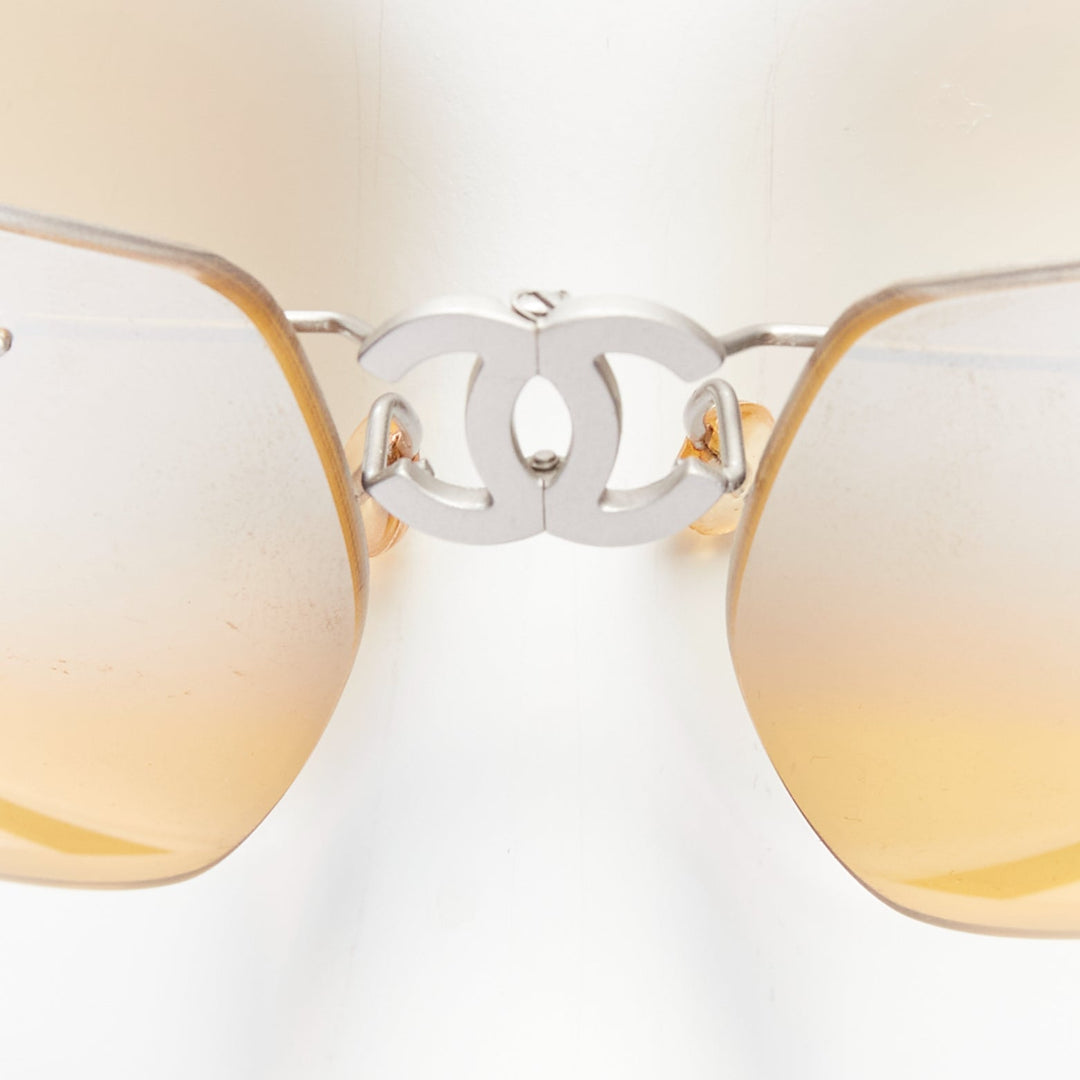 CHANEL Vintage 4040 silver CC logo yellow lens cyber folding sunglasses