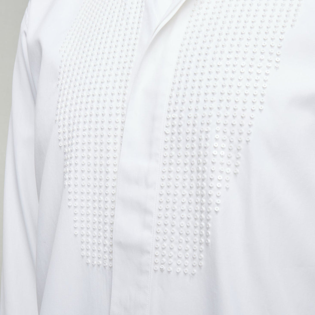 DIOR HOMME white cotton sequin applique front darted back shirt EU38 S