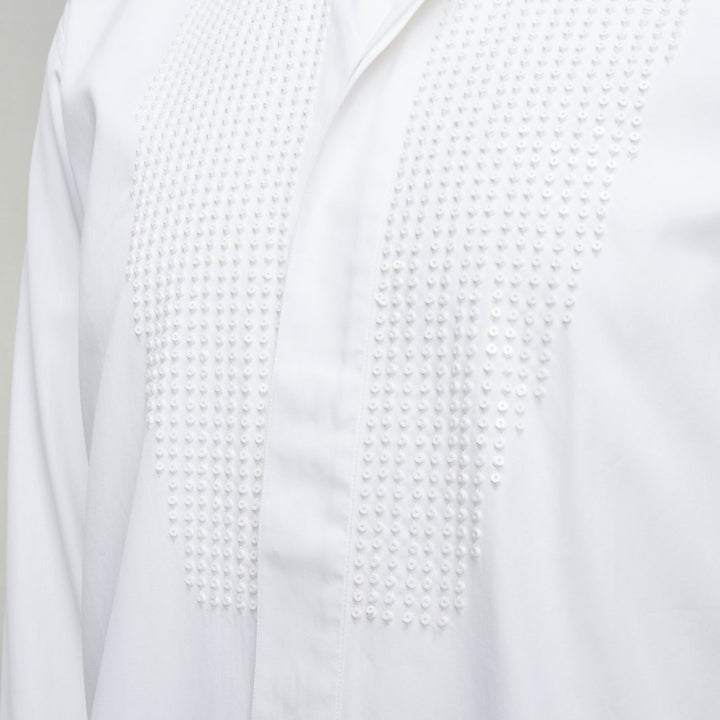 DIOR HOMME white cotton sequin applique front darted back shirt EU38 S