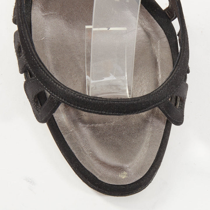 MANOLO BLAHNIK black satin abstract loop caged stiletto sandals EU37