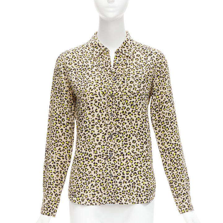 EQUIPMENT 100% silk brown black leopard print long sleeve shirt XS