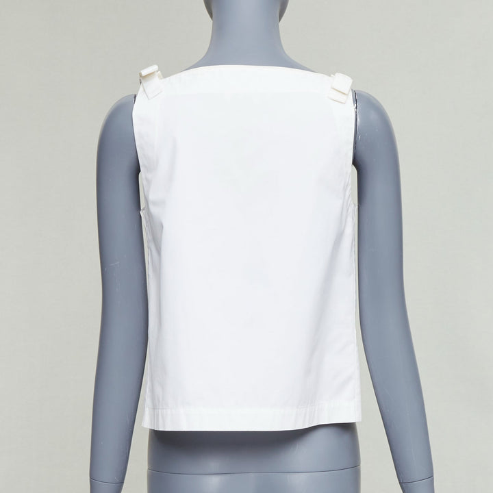 FENDI cream cotton bow shoulders square neck flare top IT36 XXS