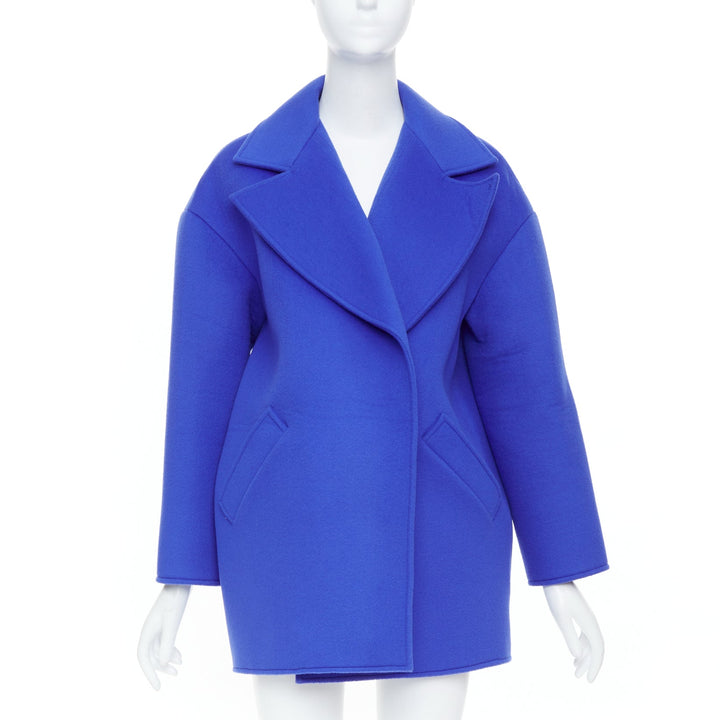 OSCAR DE LA RENTA 17F cobalt wool cotton cashmere blend boxy felt winter coat S