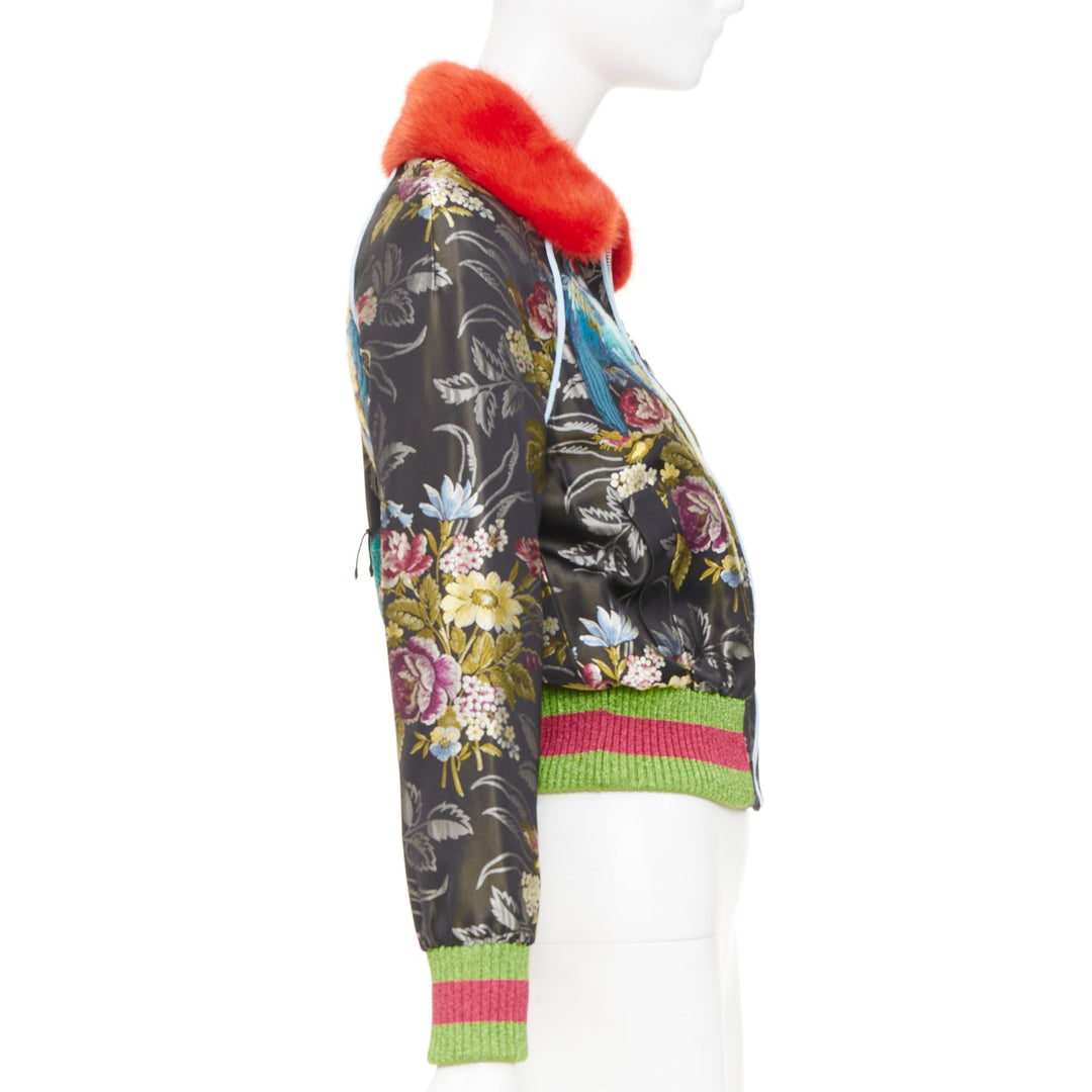 GUCCI 2016 Runway floral jacquard mink fur collar bomber jacket IT38 XS