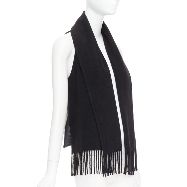 HERMES Gaultier Vintage cashmere black leather back scarf design vest FR38 M