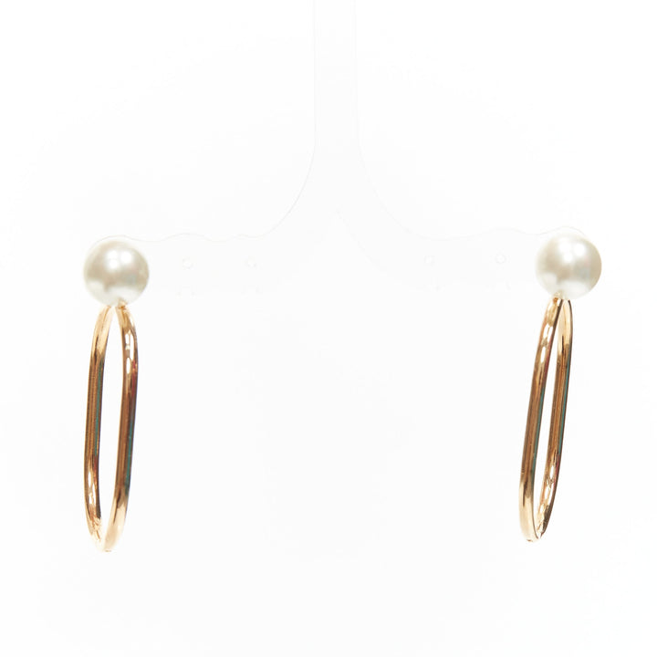 DIOR Tribale double pearl gold large oval hoop statement stud earrings pair