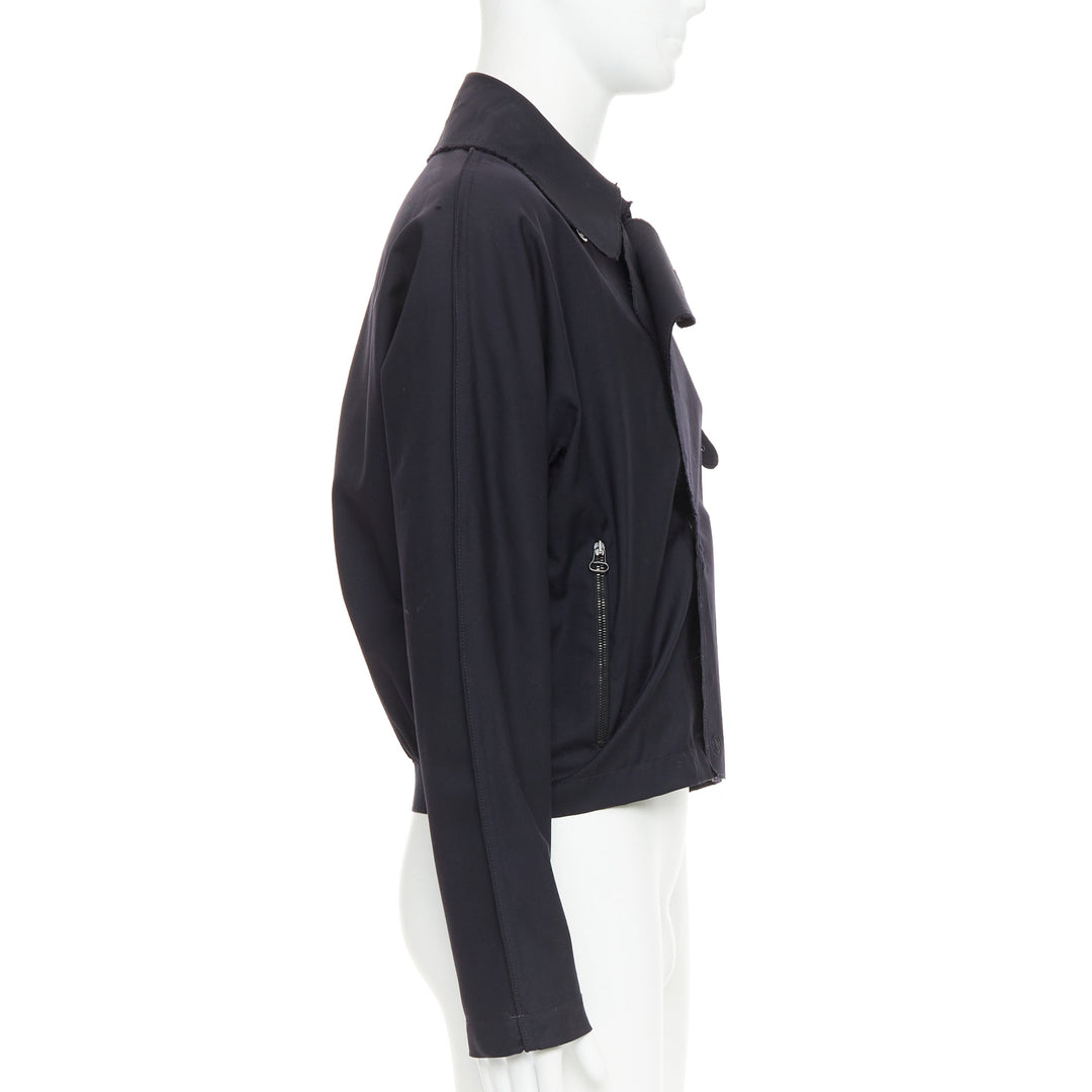 LANVIN navy wool trench coat inspired interfaced bomber jacket FR48 M
