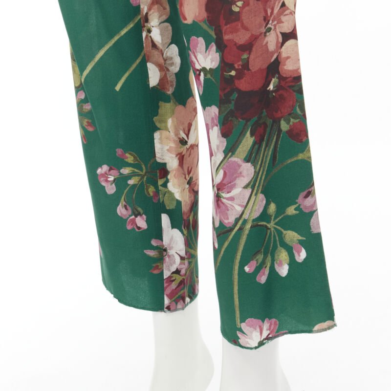 GUCCI 100% silk Blooms green pink floral print pajama pants IT36 XS