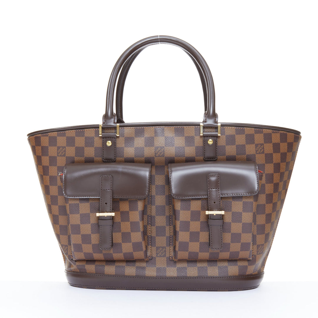 LOUIS VUITTON Manosque GM brown damier ebene canvas pocket satchel tote bag