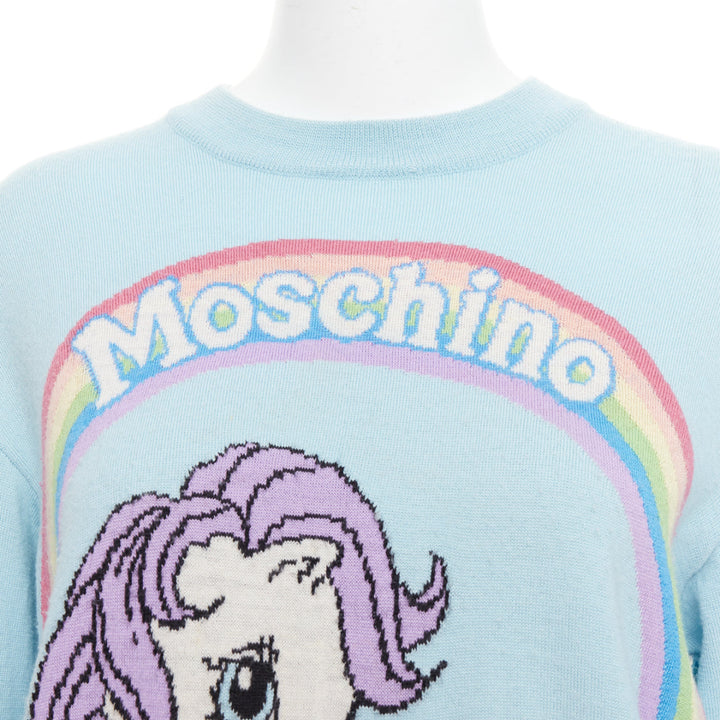 MOSCHINO Jeremy Scott My Little Pony blue logo rainbow sweater S