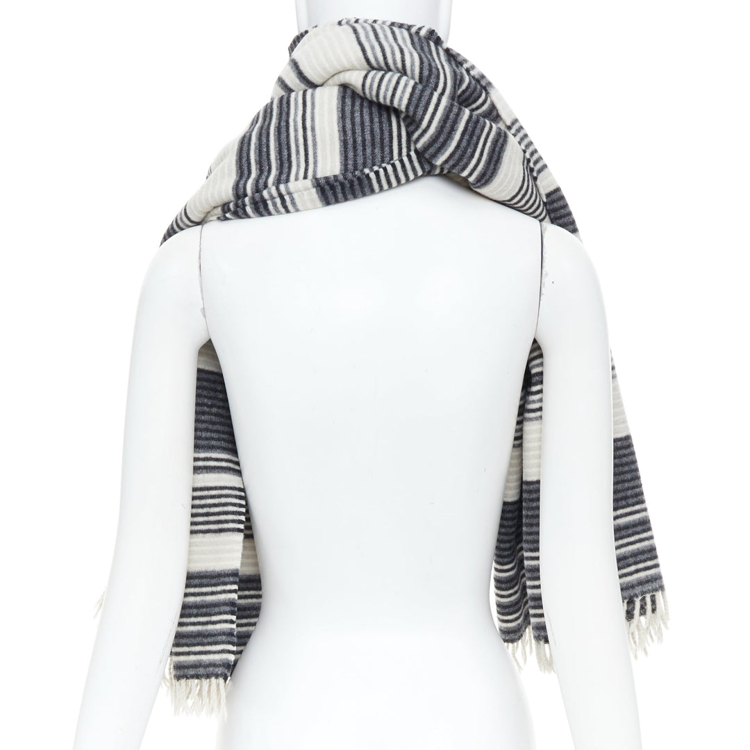 MISSONI monochrome horizontal striped wool blend knit blanket fringe scarf