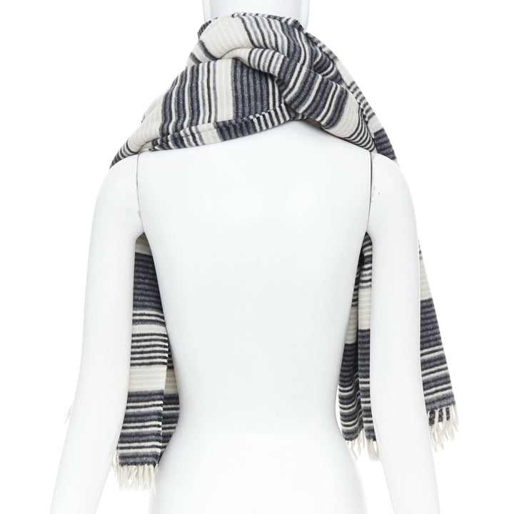 MISSONI monochrome horizontal striped wool blend knit blanket fringe scarf