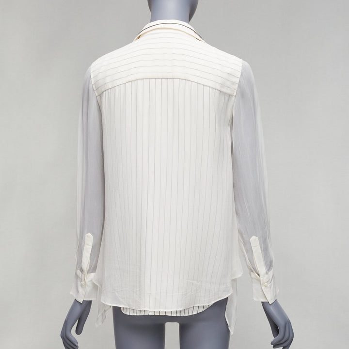 BRUNELLO CUCINELLI 100% silk cream grey layered panels sheer shirt XS