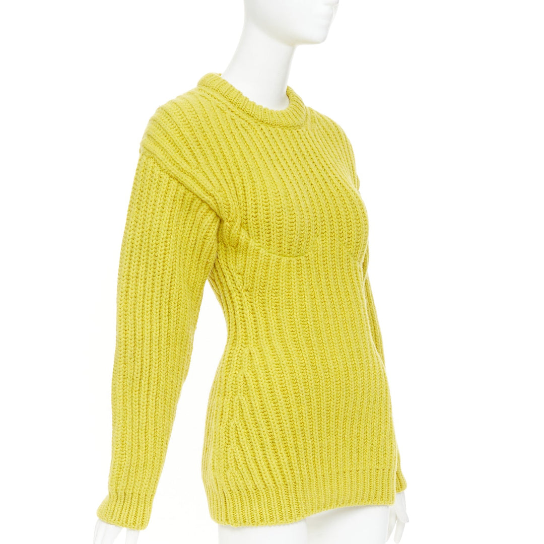 PRADA 2021 Runway yellow Shetland wool built in bra corset bust sweater IT38 XS