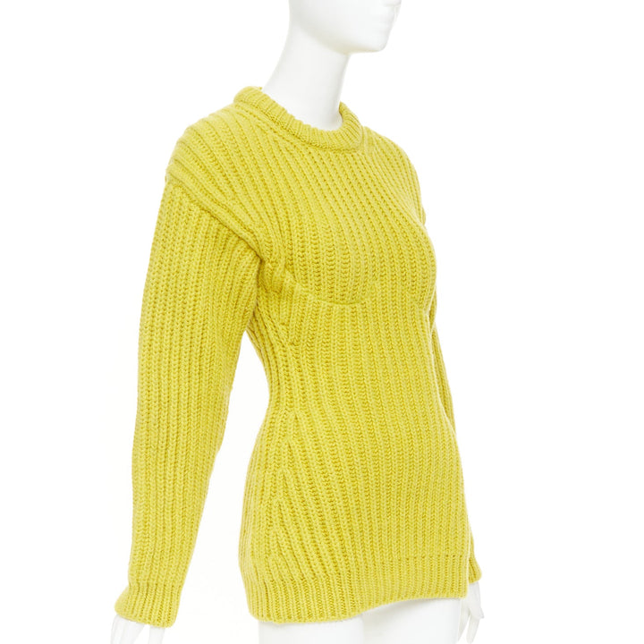 PRADA 2021 Runway yellow Shetland wool built in bra corset bust sweater IT38 XS