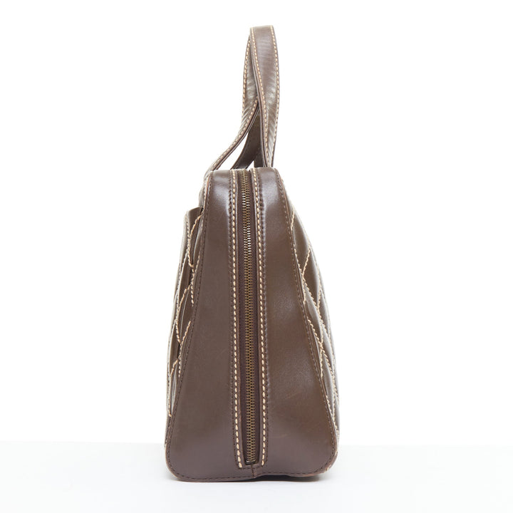 CHANEL Wild Stitch Surpique  brown lambskin leather matelasse bowler bag