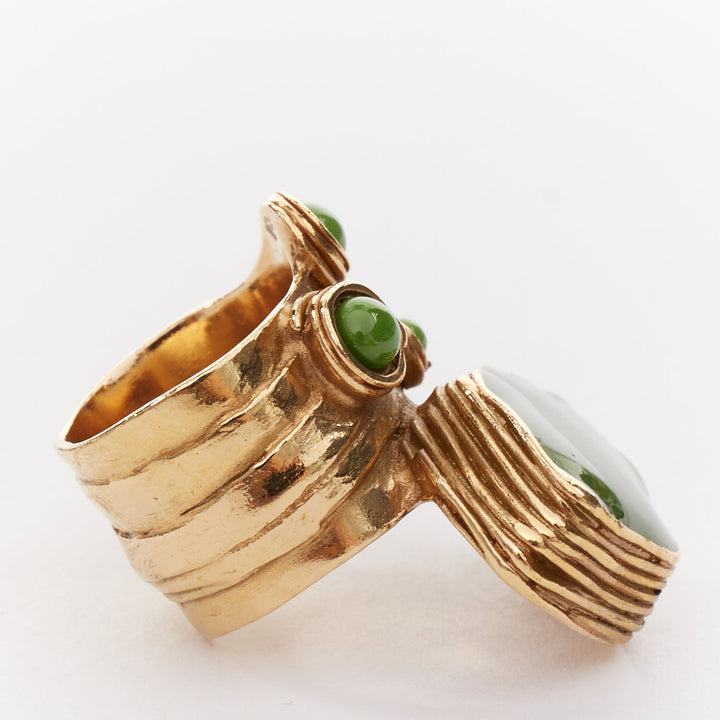 YVES SAINT LAURENT YSL Arty gold tone green cabochon enamel statement ring US7