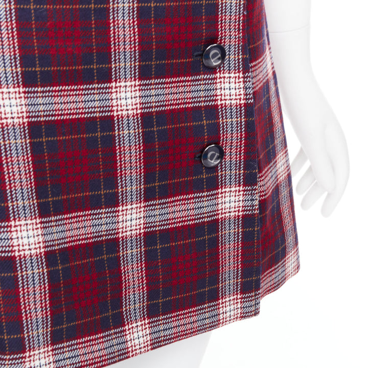 DIOR 2021 red navy virgin wool plaid silk lined A-line skirt FR34 XS