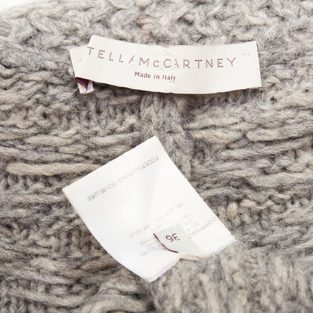STELLA MCCARTNEY grey alpaca flax blend chunky knit hooded cardigan IT36 XXS