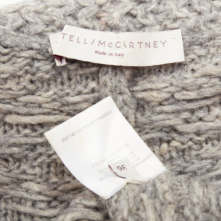 STELLA MCCARTNEY grey alpaca flax blend chunky knit hooded cardigan IT36 XXS