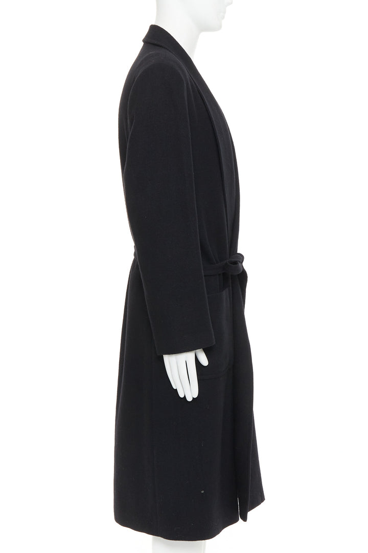 YOHJI YAMAMOTO HOMME black wool felt belted pockets lined robe coat JP2 M