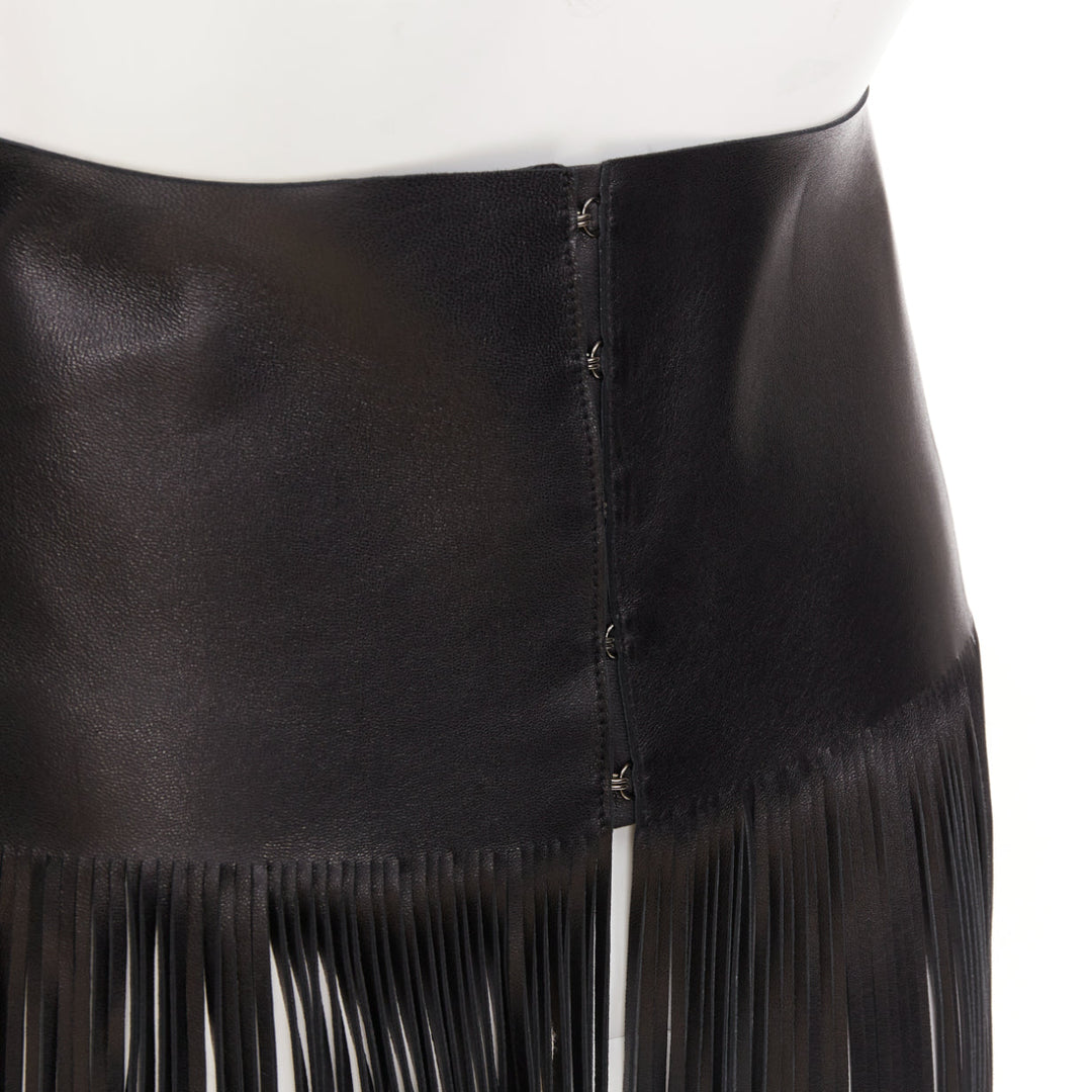 VALENTINO 2016 Runway black lambskin leather fringe belt overskirt IT44 L