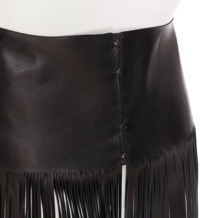 VALENTINO 2016 Runway black lambskin leather fringe belt overskirt IT44 L