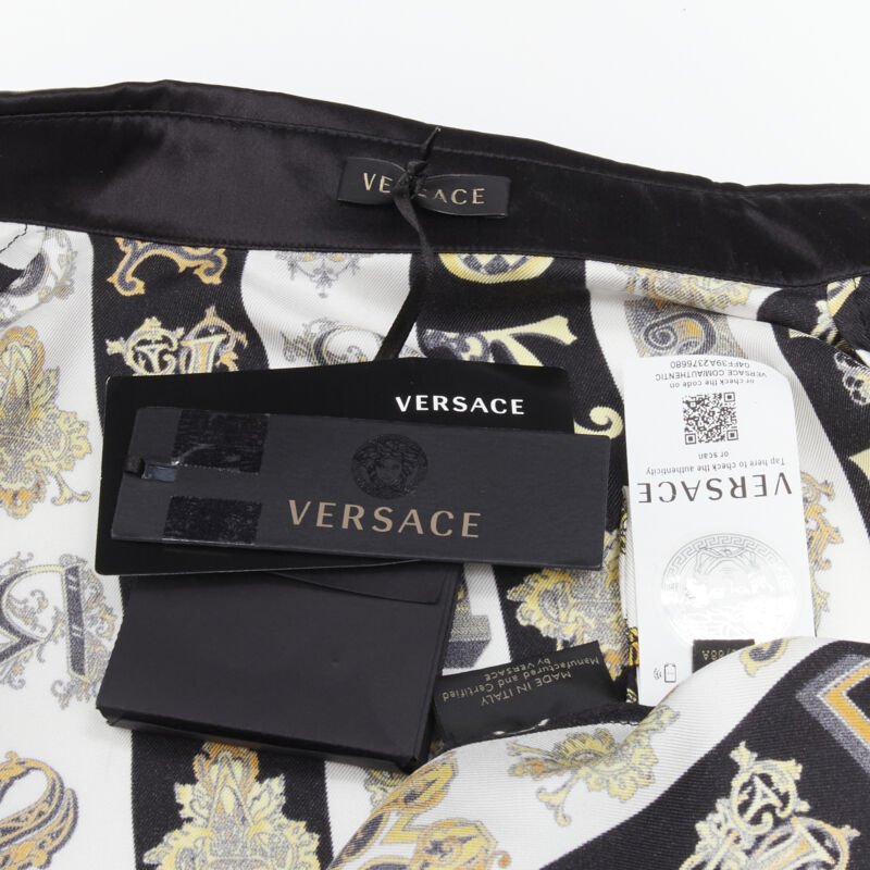VERSACE Virtus Alphabet black gold Barocco Medusa button silk shirt IT42 M