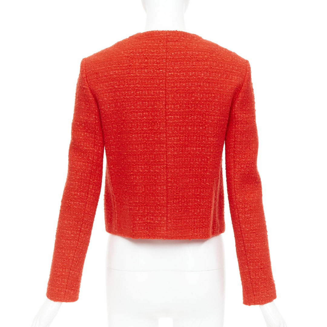 CELINE Chasseur red wool linen tweed gold buttons cropped jacket FR34 XS