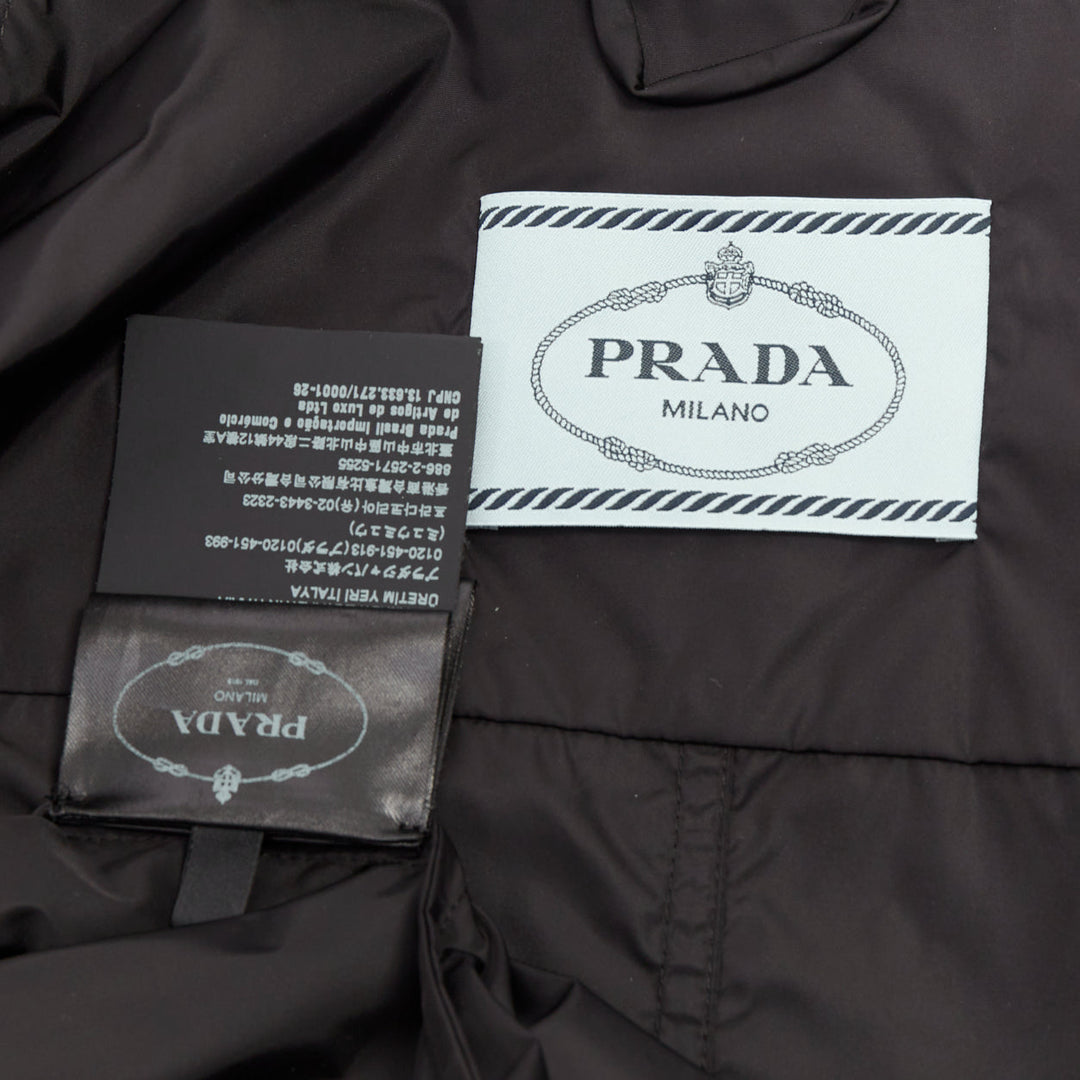 PRADA 2021 Re Nylon black silver triangle logo plague zip up windbreaker IT38 XS