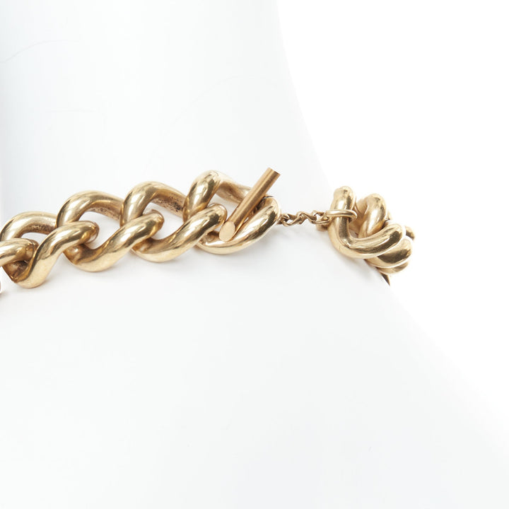 LANVIN gold bronze crystal embellished giant curb necklace