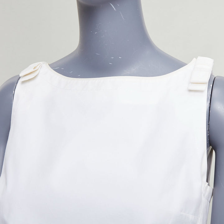 FENDI cream cotton bow shoulders square neck flare top IT36 XXS